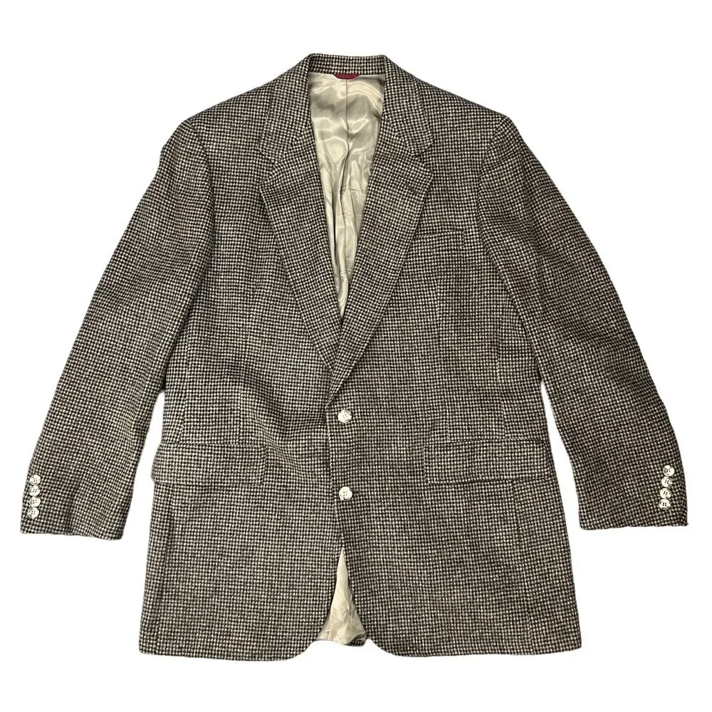 Vintage Hart Schaffner Marx Camel Blazer Men 42R Houndstooth 2-Button Sport Coat